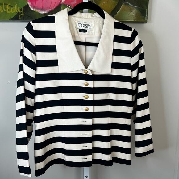 Vintage Tootsies Silk Blazer – Size 6 Black & White Striped Statement Jacket – - Picture 13 of 16